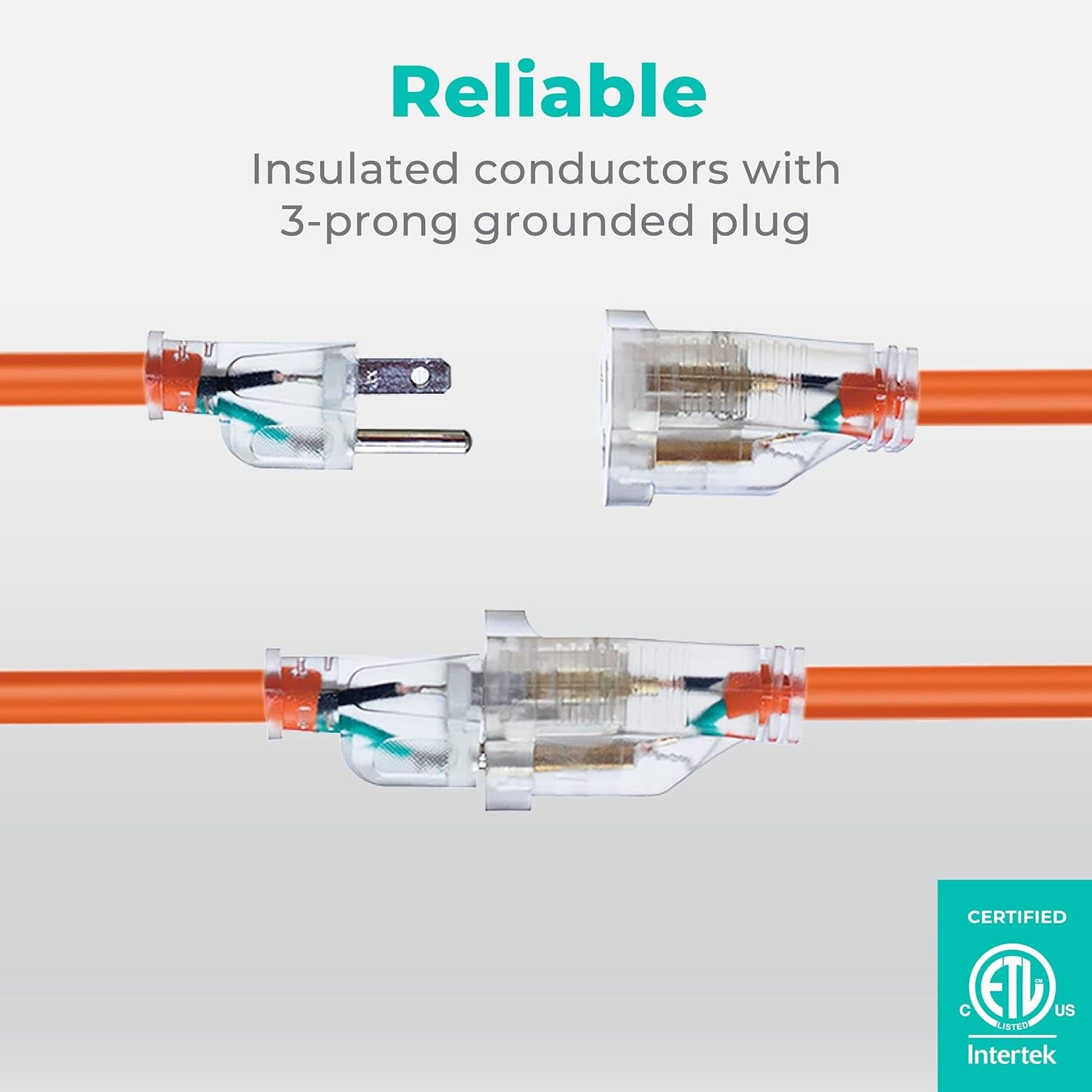 50Ft 16AWG Outdoor Extension Cord, SJTW 16/3 Lighted Power Cord, Bright Orange, ETL Certified (50Ft/15.24M)