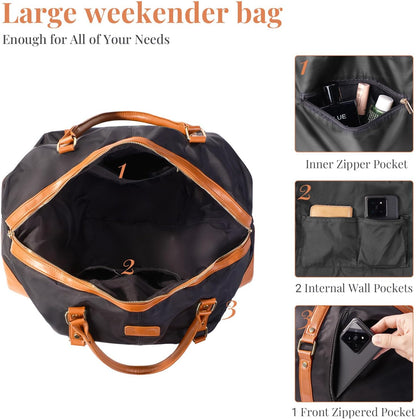 Duffle Bag Smooth Nylon Leather Weekender Overnight Travel Carry on Bag