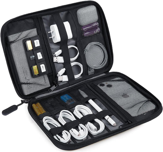 Electronics Organizer Travel Case, Small Cable Organizer Bag for Travel Essentials, Travel Tech Organizer as Travel Accessories, Cord Organizer for Phone, Power Bank, SD Card, Black