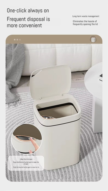 Smart Bathroom Trash Can- White Non-Contact Sensor & Automatic Bagging for Smart Homes 16L
