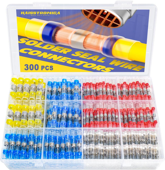 300PCS Solder Seal Wire Connectors- Marine Grade Heat Shrink Wire Connectors-Heat Shrink Butt Connectors-Self Solder for Marine,Stereo(30Yellow 70White 100Red 100Blue) Solder Sleeve