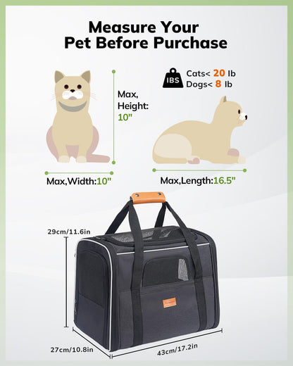 Cat Carrier - Cat Carrier Soft for Medium or Large Cats up to 20Lbs, with Dual-Sided Cushion, Secure Buckle and Foldable Bowl, Dog Carriers for Small Dogs - Pet Carrier (Dark Gray)