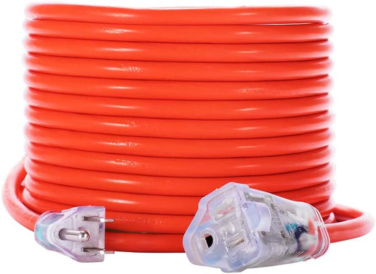 50Ft 16AWG Outdoor Extension Cord, SJTW 16/3 Lighted Power Cord, Bright Orange, ETL Certified (50Ft/15.24M)