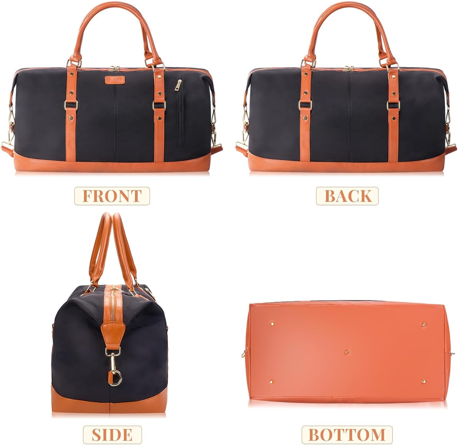 Duffle Bag Smooth Nylon Leather Weekender Overnight Travel Carry on Bag