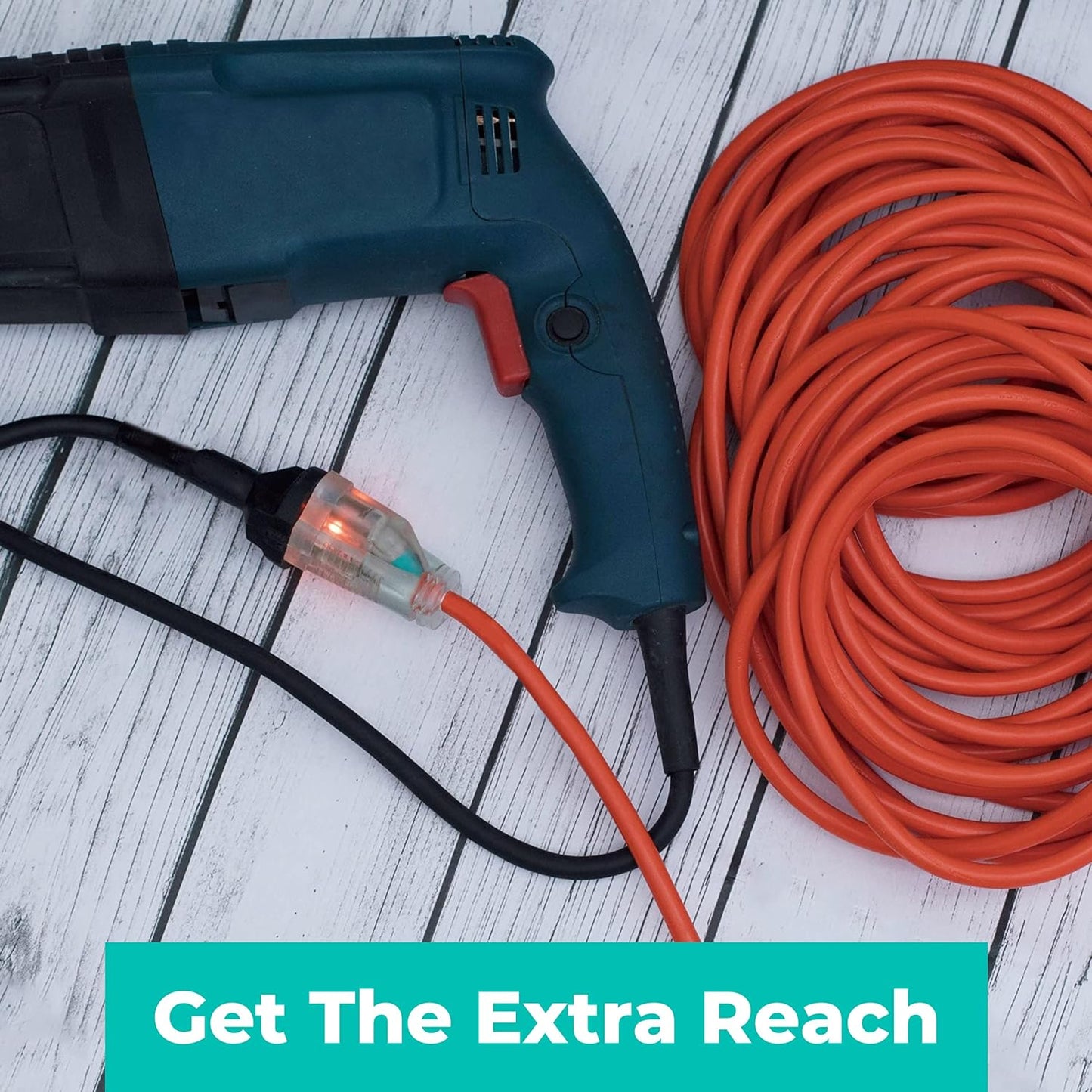 50Ft 16AWG Outdoor Extension Cord, SJTW 16/3 Lighted Power Cord, Bright Orange, ETL Certified (50Ft/15.24M)