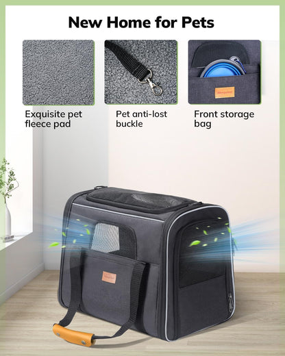 Cat Carrier - Cat Carrier Soft for Medium or Large Cats up to 20Lbs, with Dual-Sided Cushion, Secure Buckle and Foldable Bowl, Dog Carriers for Small Dogs - Pet Carrier (Dark Gray)